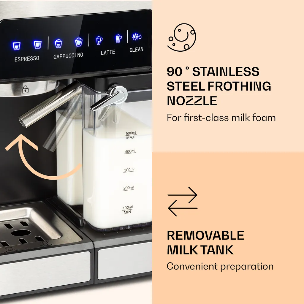 Klarstein Arabica Comfort Espressomaschine 1350W 20 Bar 1,8l Touch-Bedienfeld Edelstahl – Bild 3