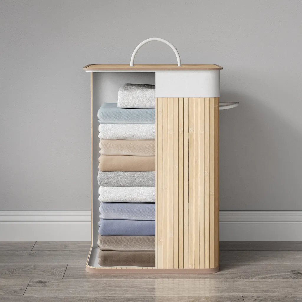 Meerveil Wäschekorb Aus Bambus, Wäschebox, Wäschesammler, Faltbar, Mit Abnehmbarem Deckel Und Waschbarem Futter, 72L, 40 X 30 X 60 Cm – Bild 7