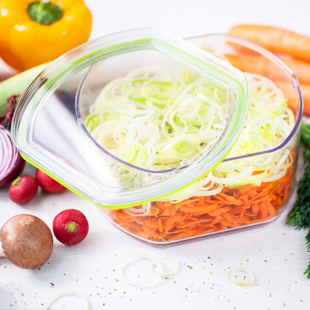 Genius Nicer Dicer Pegasus Gemüsezerkleinerer 10-tlg | Handzugdeckel | Geringer Kraftaufwand | Gemüseschneider Für Schnelles & Sicheres Arbeiten | Fein Reiben + Grob Schneiden – Bild 7