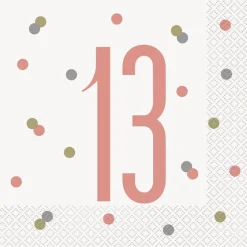 Unique 16 Servietten 13. Geburtstag Roségold