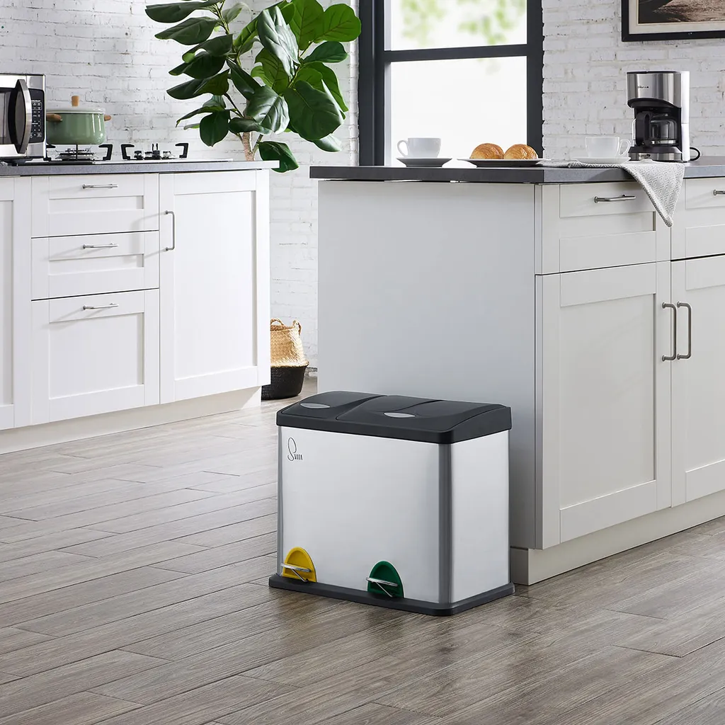 SVITA TC2 Combo26 Papierkorb Mülleimer Mülltrennung Edelstahl 8L+18L Silber – Bild 2