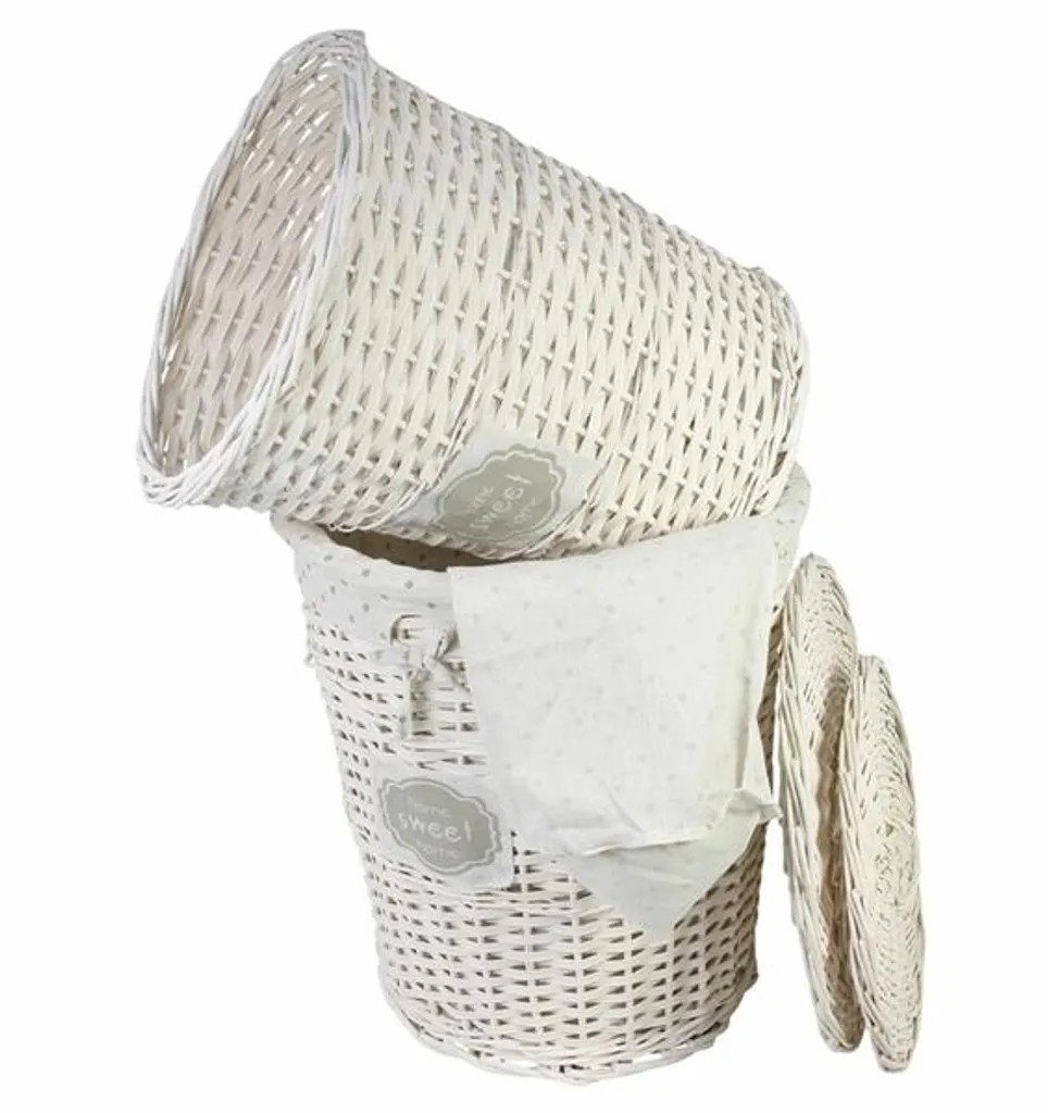 Frank-Flechtwaren Wäschekorb 'Romance', 2er Set, Aufbewahrung, Mit Deckel Und Griff, Stoffeinsatz – Bild 4