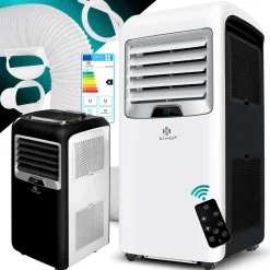 KESSER® – Klimaanlage Mobiles Klimagerät 4in1 Kühlen, Luftentfeuchter, Lüften, Ventilator - 12.000 BTU/h (3.500 Watt) 3,5 KW - Klima Mit Montagematerial, Fernbedienung Und Timer, Nachtmodus (EEK: A), Farbe:Weiß / Schwarz
