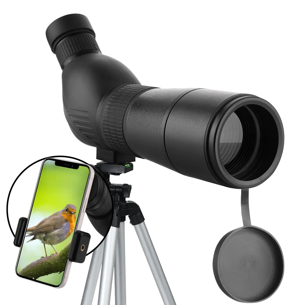 LMJK Spektiv 20-60x60 Zoom Inkl. Handyhalterung Und Vollwertigem Stativ, Hochauflösendes Zoomteleskop Für Vogelbeobachtung, Schießen Bzw. Jagd, Schwarz
