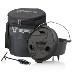 BBQ-Toro Dutch Oven Set 3-teilig, 4.5 QT Feuertopf + Deckelheber, Gusseisen Topf