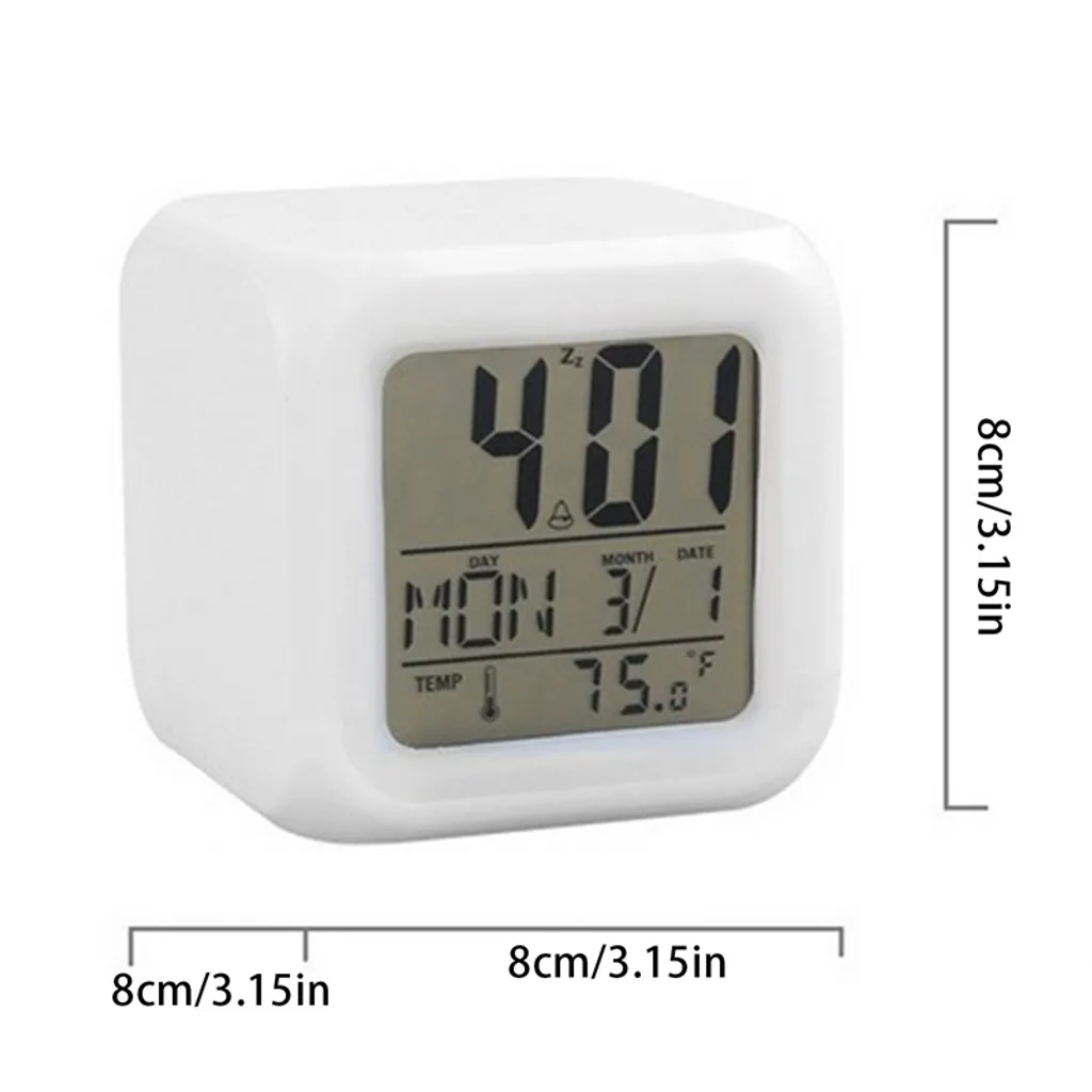YisibaihTao Bunter Wecker, Quadratische Uhr, LED Beleuchtung, Leuchtender Farbwechsel, Kleiner Wecker Mit Temperaturanzeige Und Datum – Bild 5