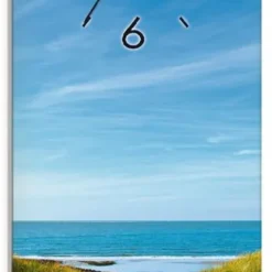 ARTland Glas Wanduhr Funkuhr - Schwarzer Zeiger Strand Mit Sanddünen Und Weg Zur See Größe: 20x60 Cm