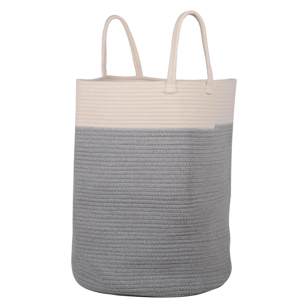 UNUS HOME Aufbewahrungskorb Wäschekorb Faltbar Tragegriffe Baumwolle 40x50 Cm Grau/weiß