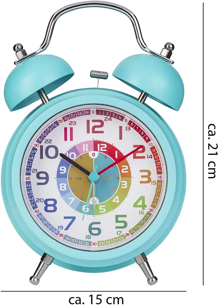 ONVAYA® Kinderwecker Analog | Türkis | Lernuhr Für Kinder | Retro Wecker Ohne Ticken | Lernwecker Mit Licht & Musik | Quarzwecker | Glockenwecker | Kinderuhr Spielzeug Für Jungen & Mädchen – Bild 2