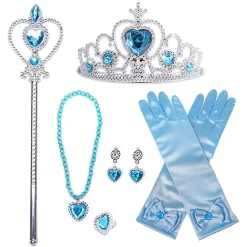 YisibaihTao Prinzessin Kostüme Zubehör, 8-teiliges Set Mädchen Dress Up Zubehör Mit 1 X Paar Elsa Handschuhe, 1 X Elsa Krone, 1 X Zauberstab, 1 X Halskette, 1 X Ring, 2 X Ohrring - (Blau)