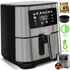 Kesser® XXL 5,5 Liter Heißluftfritteuse Edelstahl | Inkl.Brotbackkorb | 1700W Friteuse Fritteuse Airfryer | Touch Display | 8 Programmen | Ohne ÖL | ✓ Backofen ✓ Heißluft ✓ Grill | Fettfrei, Farbe:Silber