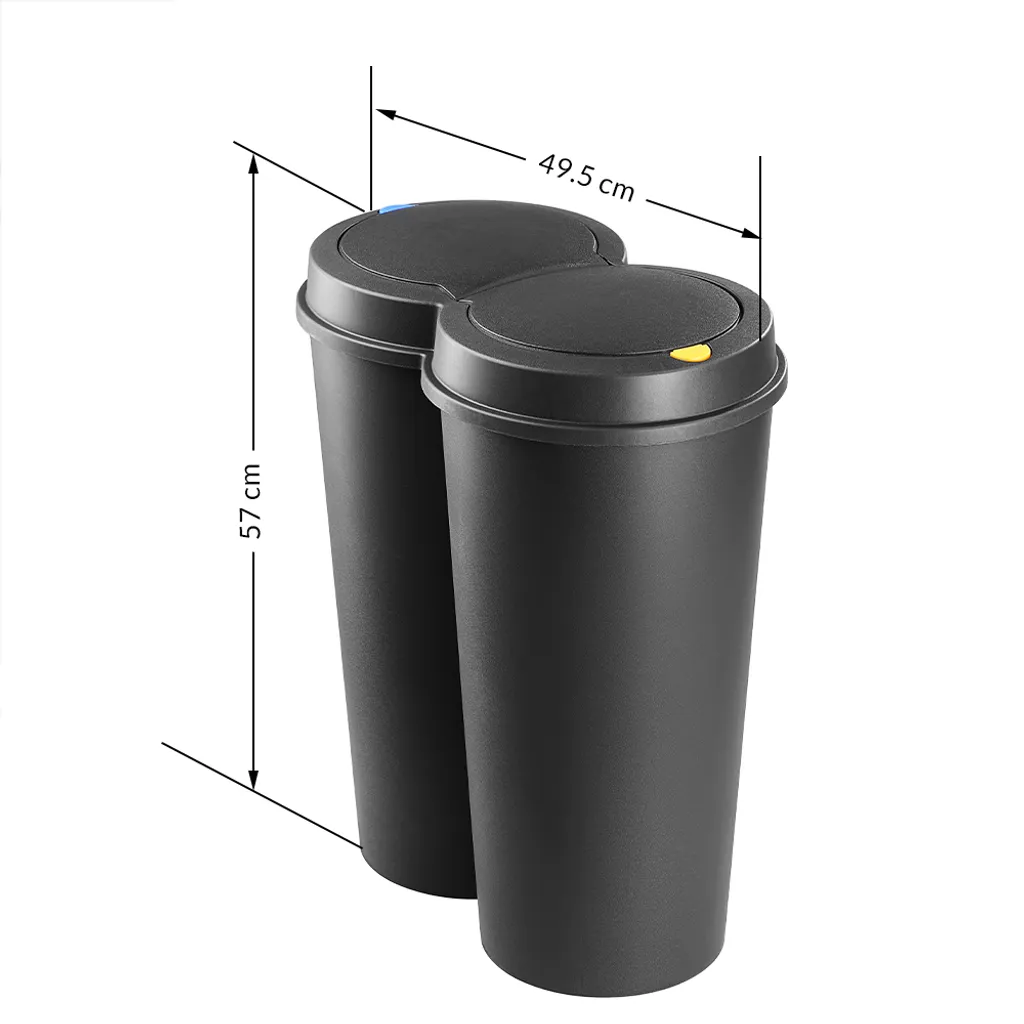 Deuba Mülleimer 50 L Duo 2fach Trennsystem 2x25L Druckknopf-Automatik Küche Abfalleimer Müllbehälter Mülltrennung Büro, Farbe:schwarz - Black - Noir – Bild 9