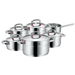 WMF Premium One Topfset Induktion 6-teilig, Kochtopf Set Mit Metalldeckel, Cromargan Edelstahl Poliert, Töpfe Set Unbeschichtet, Innenskalierung