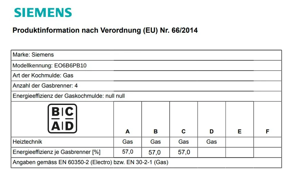 Siemens EO6B6PB10 Gaskochfeld Schwarz Hartglas GAS KOCHFELD HERD – Bild 6
