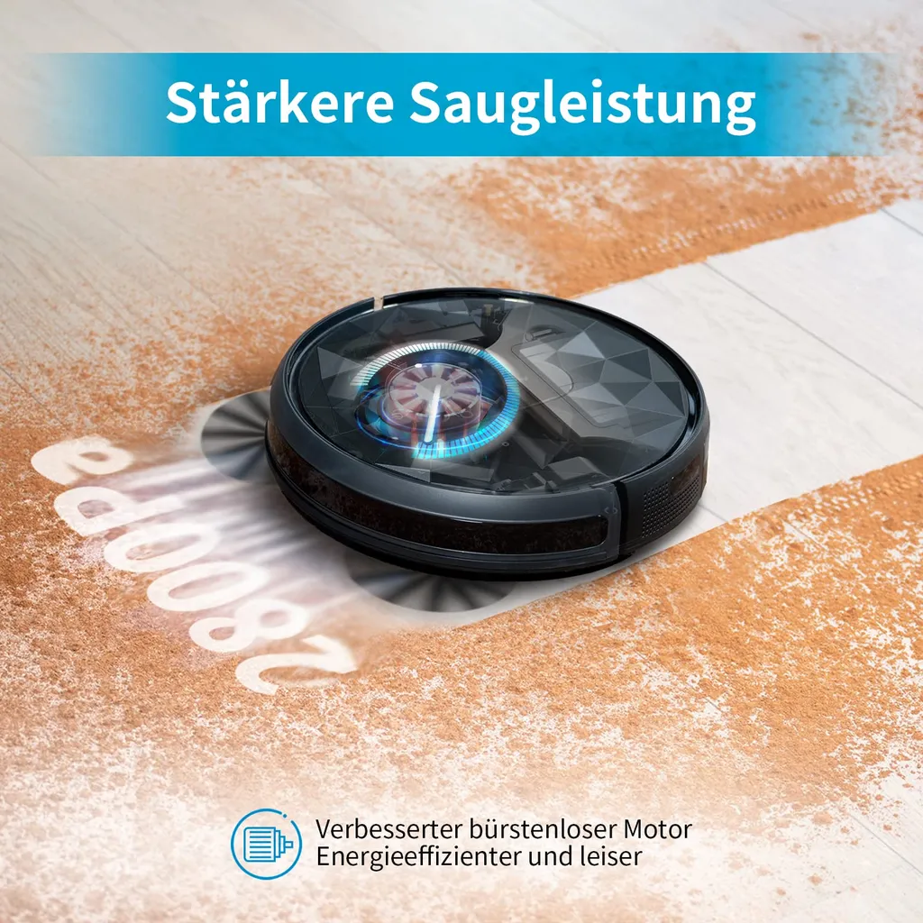 AIRROBO P20 Roboter Staubsauger 2800 Pa Starke Saugleistung Leiser Roboter-Staubsauger, Steuerung Mit App/WiFi, 120 Minuten Laufzeit, Automatisches Aufladen, 600 Ml Fassungsvermögen Für Tierhaarböden – Bild 8