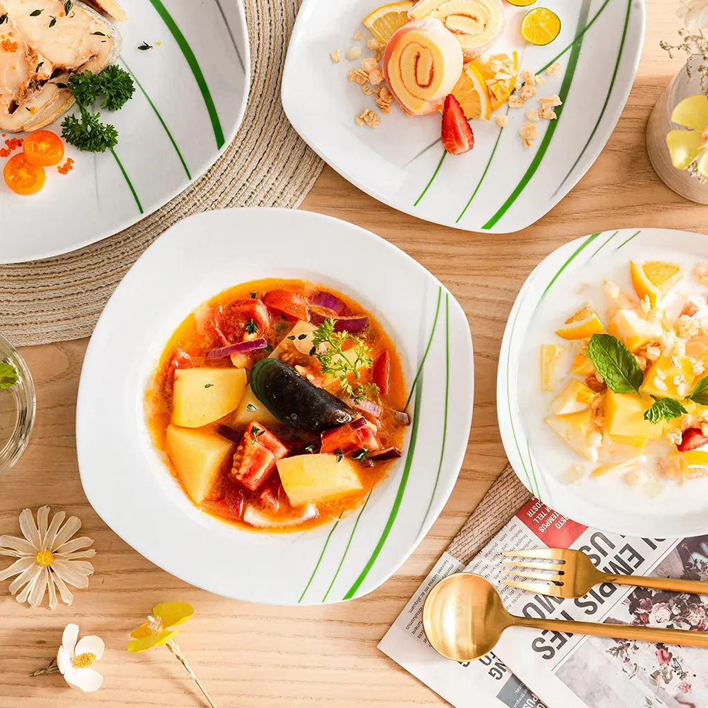 VEWEET Porzellan Tafelservice 'Aviva' 100-teilig Set, Kombiservice Mit Dessertteller, Speiseteller, Suppenteller, Müslischalen, Kaffeebecher, Kaffeetassen Set, Eierbecher, Milch- Und Zuckerset – Bild 3