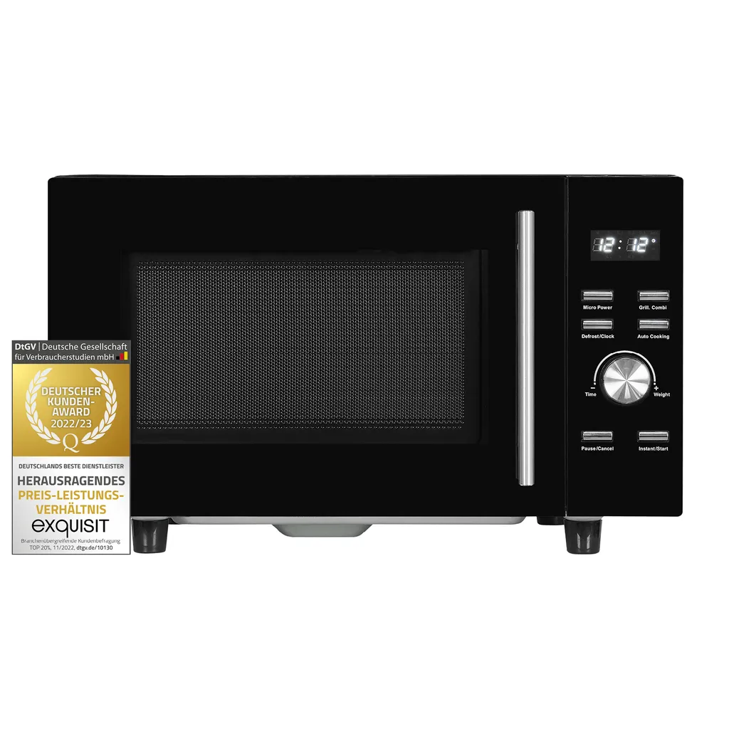 Exquisit Mikrowelle MW8023-F-240DIG Schwarz | 750 Watt | 1000 Watt Grill | Timer | Auftaufunktion