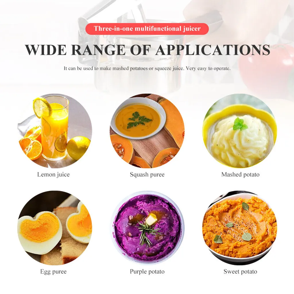Jesunfuzhu 3 In 1 Edelstahl Kartoffelpresse Spätzlepresse Spaghettieispresse Mit 3 Locheinsätzen Kartoffel Ricer Masher Obstpresse Professionelle – Bild 4