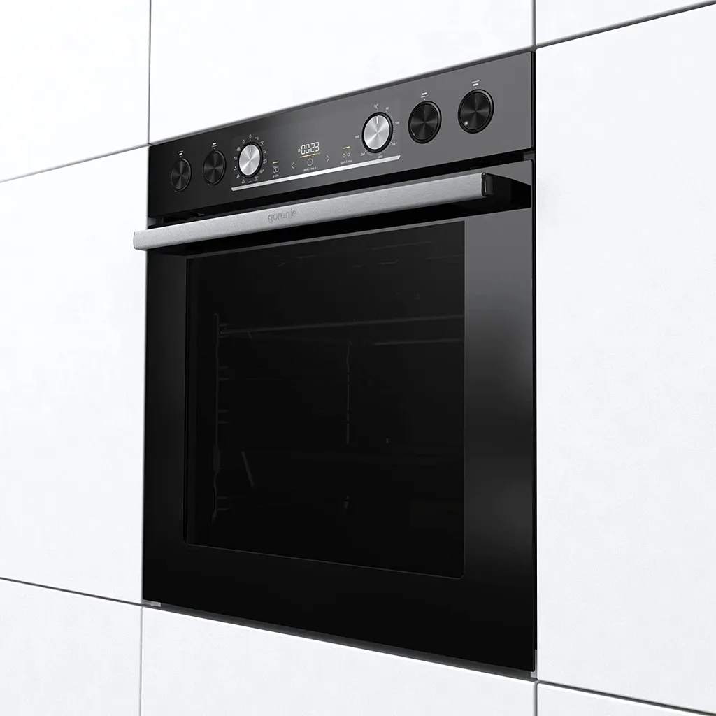 Gorenje Black Set 4 PYROLYSE Einbauherd - Set Mit Glaskeramik-Kochfeld Mit Edelstahlrahmen - 77L XXL Volumen - GentleClose - AirFry - PizzaMode - ChildLock - PerfectGrill - Teleskopauszüge - Schwarz – Bild 5