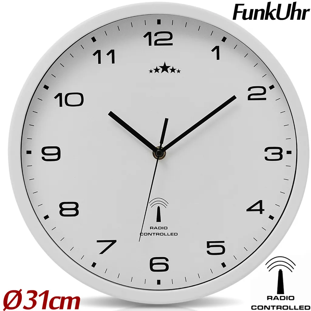 Deuba Monzana Wanduhr Funk Automatische Zeitumstellung Geräuscharm Quarzuhrwerk Analog 31 Cm Indoor Funkuhr Uhr Modern Weiß – Bild 6