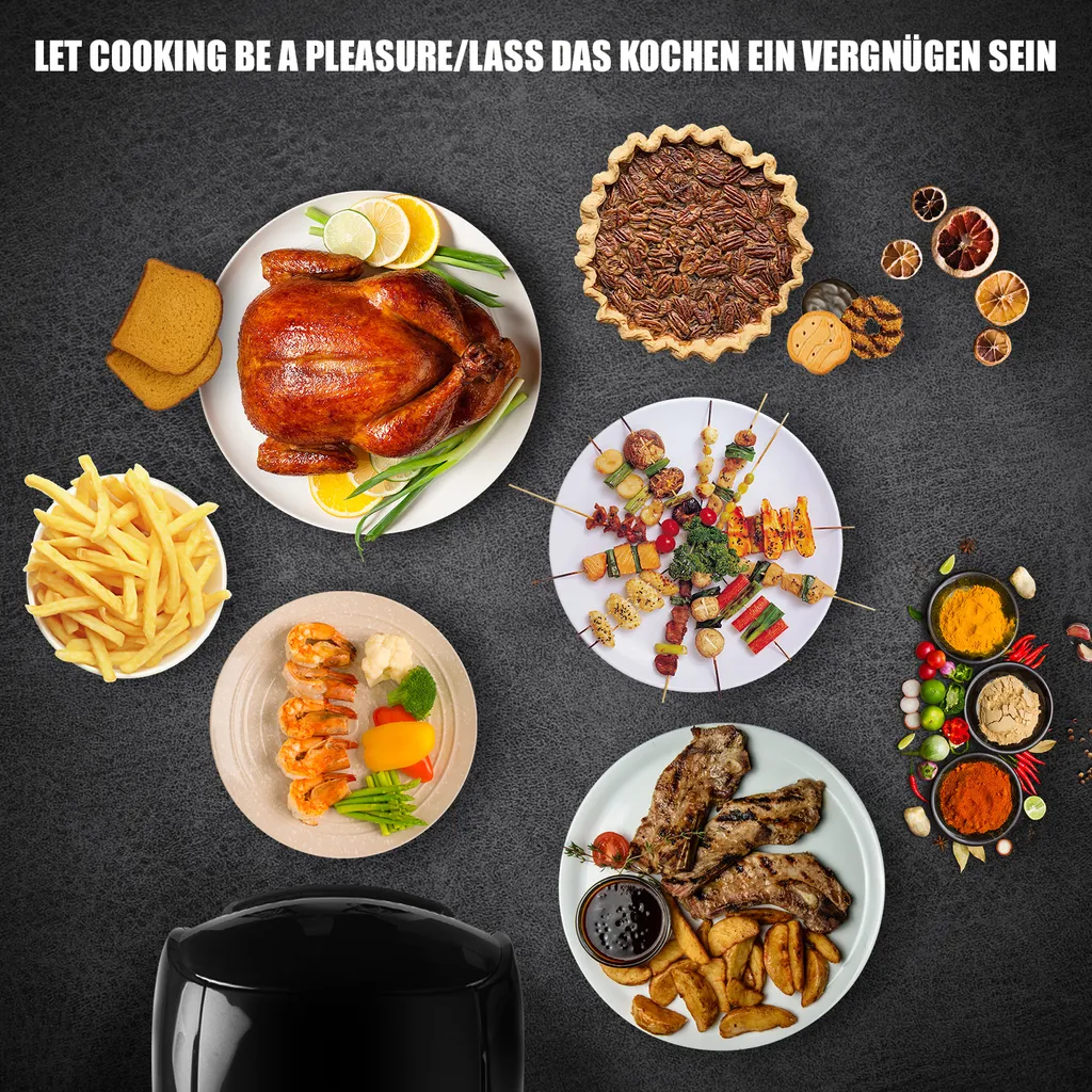 Jago® XXXL 8in1 Heißluftfritteuse 12L + 10 Zubehör - 1800W, LED Display Mit Touch Screen, 8 Programme / Timer, Ohne ÖL - Airfryer, Heißluft, Fritteuse, Heißluftofen, Backofen, Dehydrator, Grill – Bild 11