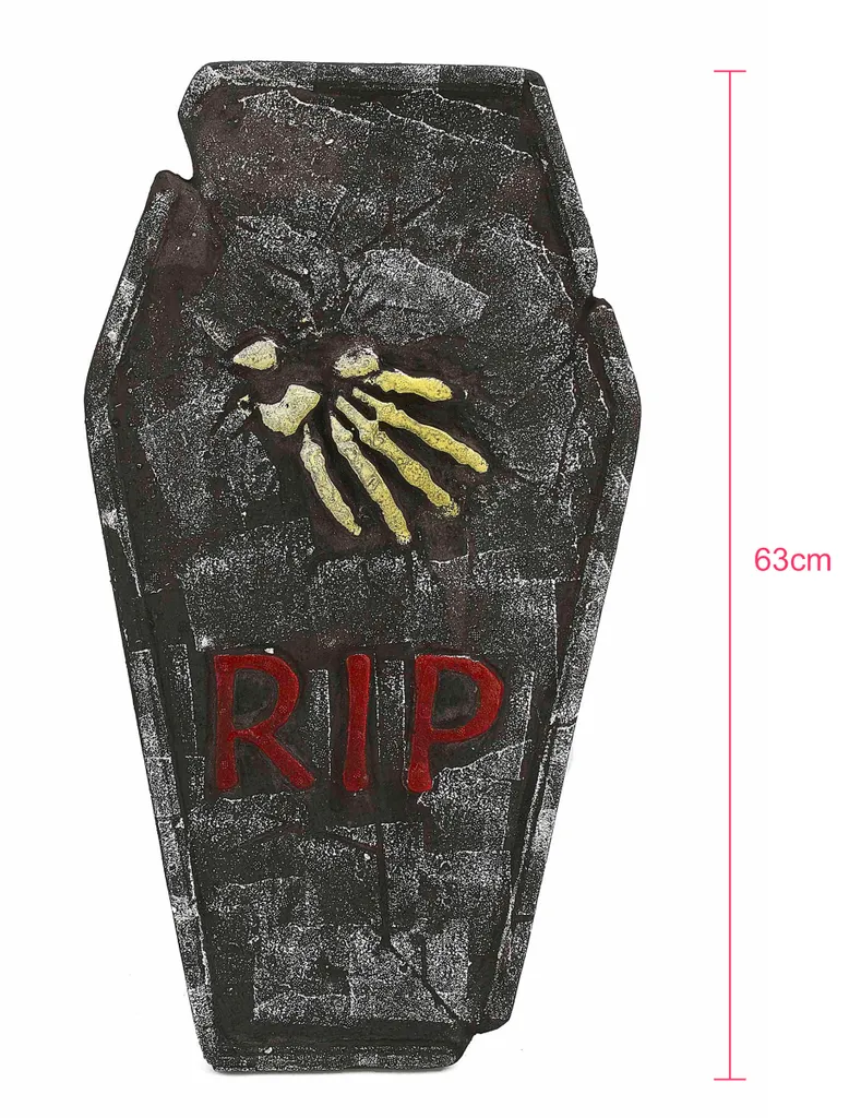 Elite Halloween-Grabstein RIP Mit Knochenhand Grau-gelb-rot 59x35cm – Bild 4
