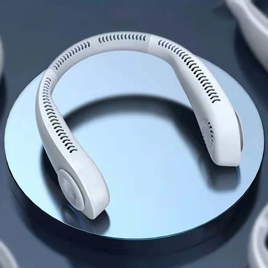 YisibaihTao Flexibler Halsventilator, Leiser Blattloser Sportventilator, USB Drehbarer Nackenkühler Zum Aufhängen Für Outdoor Sportarten, Weiß – Bild 6