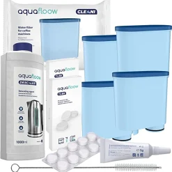 Aquafloow Rundum-Pflegeset Für Kaffeevollautomaten Philips, Saeco (4x Filter, Komp. Mit CA6903, Entkalker 1000ml, 20 X 2g Reinigungstabletten, Reinigungsbürste, Silikonfett)