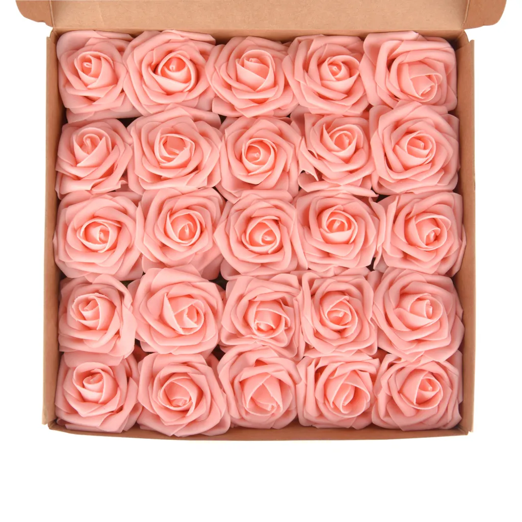 EAST-WEST Trading 25 Stück Peacy Kunstrosen, Rosane Schaumrosen Für Blumensträuße, Ansteckrosen