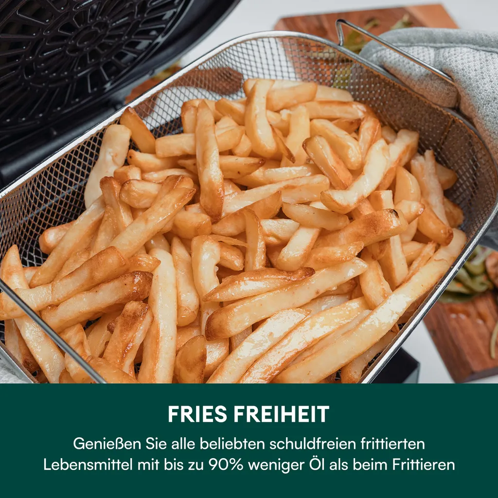 CHEFREE AFG01 Heißluftfritteuse & Grill, 8 In 1 Grill & Heissluft-Fritteuse, 265℃ Hochtemperaturrösten, 6L Extra Große Kapazität, Kompaktfriteusen Mit 4 Heizstufen, Heißluftfritteuse Mit Online-Rezepte – Bild 7