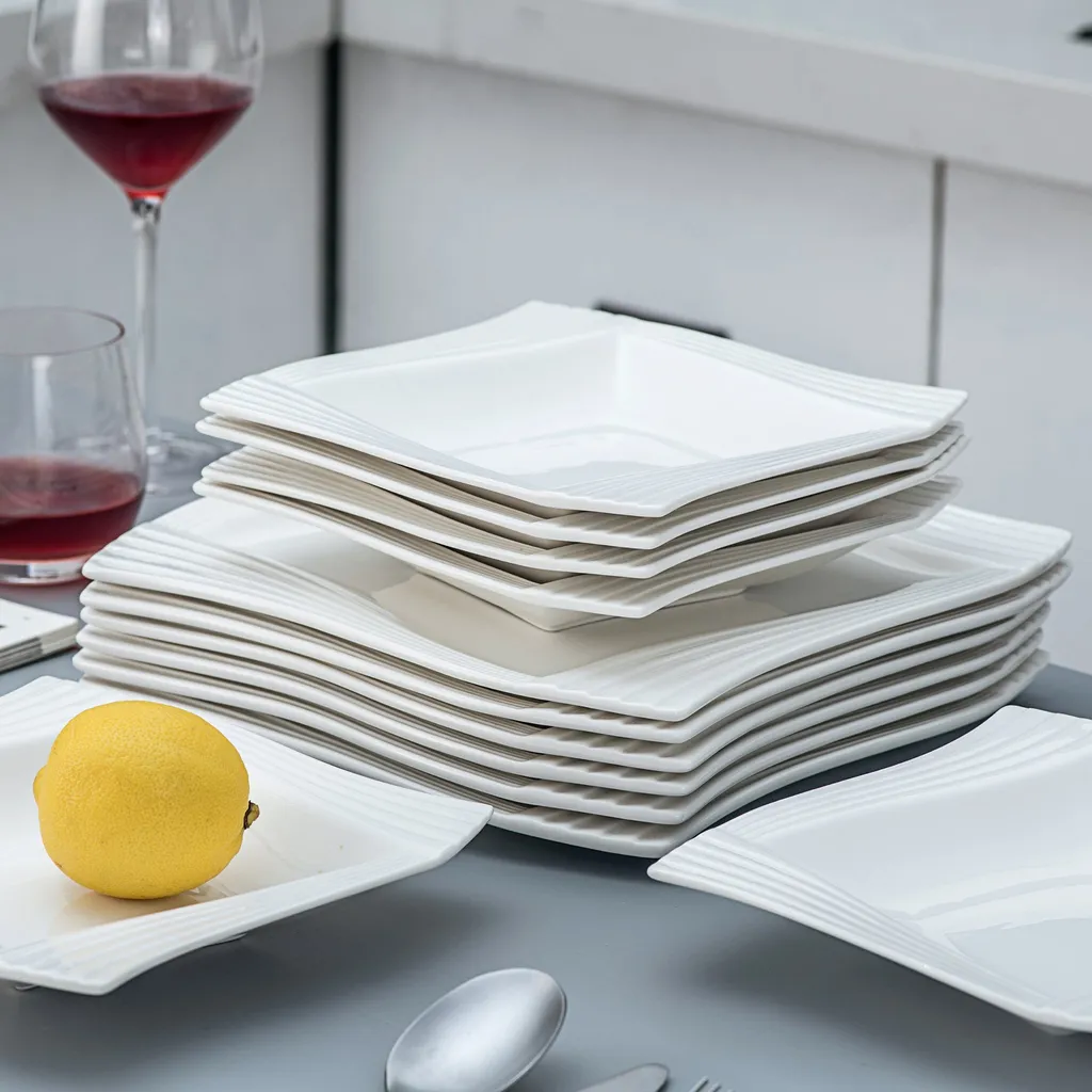 MALACASA, Serie Amparo, Porzellan Tafelservice 24 Tlg. Kombiservice 12 Speiseteller Und 12 Suppenteller Für 12 Personen – Bild 7