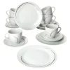 Van-Well Van Well 18tlg. Kaffee-Service Home Für 6 Personen I 6x Tasse 180ml, 6x Untertasse + 6x Kuchenteller I Porzellan-Geschirr Mit Streifen In Grau, Schwarz & Creme I Kaffeepott, Dessert-Teller