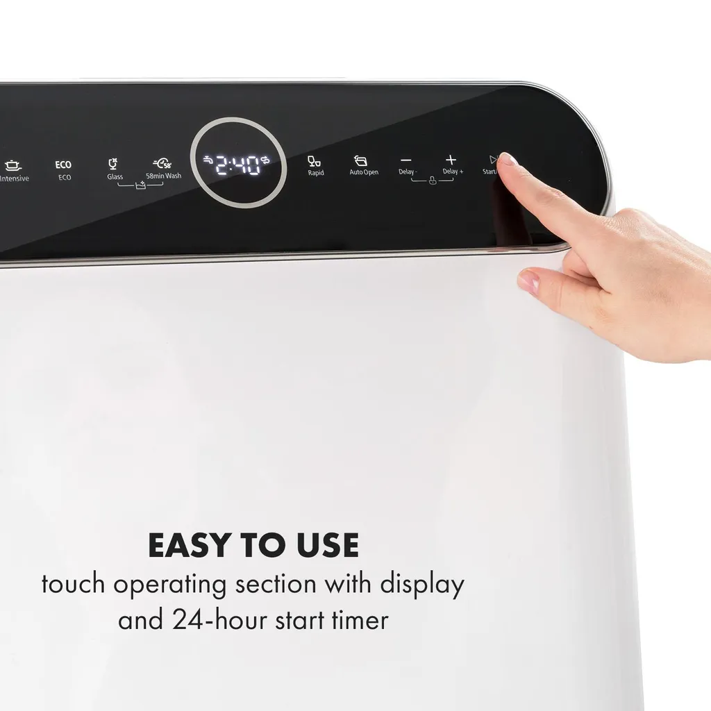 Klarstein Oceana Mini-Tischgeschirrspüler , 125 KWh/Jahr , 2 Maßgedecke , Freistehend , Installationsfrei , 360° Wäsche , 6 Programme , Touch Control , Wasserverbrauch: 6 Liter , 58 DB , Spülmaschine , Geschirrspülmaschine , Weiß – Bild 4