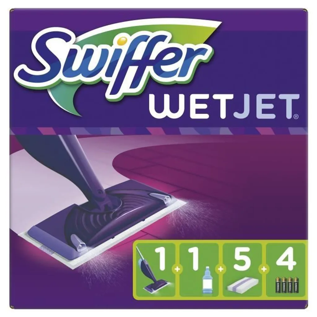 Swiffer WetJet Bodenwischer All-in-1 Wischer Set Als Starterset Für Fast Jeden Boden, Bodenstarter + 5 Wischtücher + Bodenreiniger