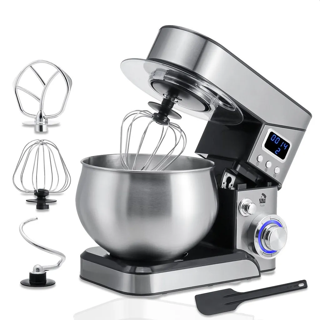 OSMOND 6Gang 5L Küchenmaschine Knetmaschine 1300W LCD StandMixer Edelstahl Rührschüssel Edelstahlschüssel Teigmaschin - Silber – Bild 10