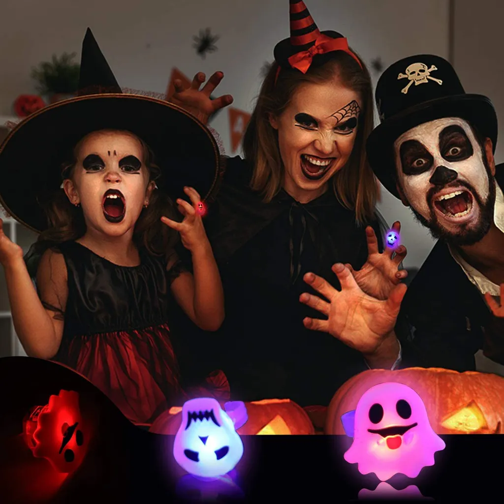 Mmgoqqt 50 Stück Halloween-Partygeschenke Für Kinder, LED-Blinkringe, Leuchtende Halsketten Und Broschen Für Party-Dekorationen, Halloween-Partyzubehör, Kein Süßigkeitenhalloween Leckereien, Goodie-Tütenfüller – Bild 5