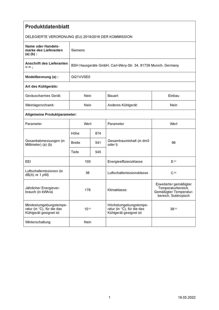 Siemens GI21VVSE0 IQ300 Einbau-Gefrierschrank, 87,4 X 54,1 Cm Nische, 97 L, LowFrost Seltener Abtauen, BigBox Platz Für Großes Gefriergut / Schlepptür – Bild 10