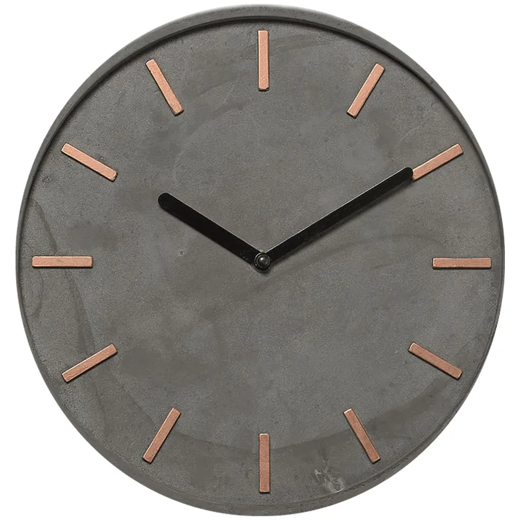LS-LebenStil Vintage Wanduhr Beton Grau Kupfer 28cm Rund Schwarze Zeiger Quarzuhr Küchenuhr – Bild 2