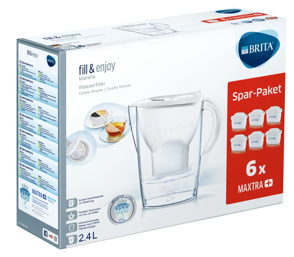 BRITA Wasserfilter Marella Im Vorratspack Mit 6 X Maxtra Kartuschen, Farbe Weiß – Bild 2