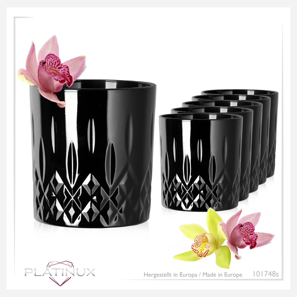 PLATINUX Schwarze Trinkgläser Mit Diamant Muster Aus Glas 250ml (max. 300ml) Gläser Whiskeygläser – Bild 7