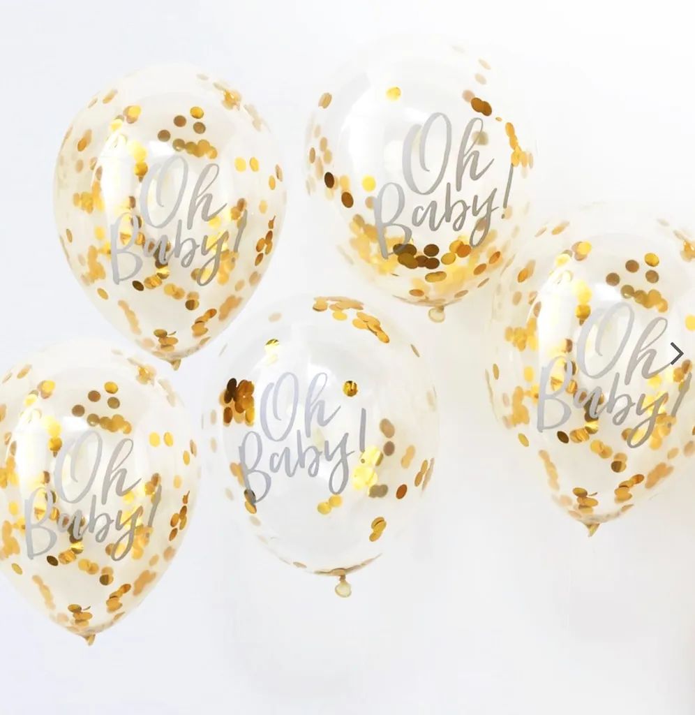 Lottes Laden Ballons Oh Baby Mit Goldenem Konfetti Gefüllt, 5 Stück, 30cm – Bild 4
