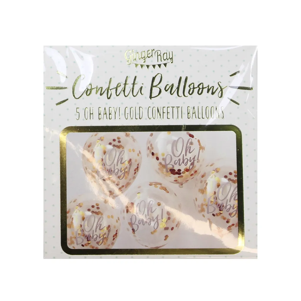 Lottes Laden Ballons Oh Baby Mit Goldenem Konfetti Gefüllt, 5 Stück, 30cm – Bild 3