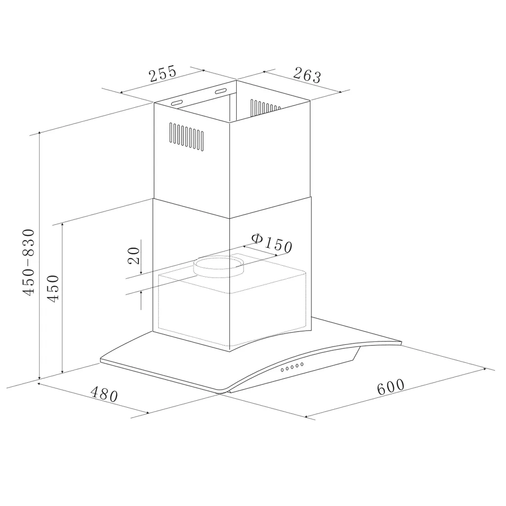 Dunstabzugshaube Kaminhaube Wandhaube Glas LED 60 Cm + Filter Umluftset Respekta – Bild 4