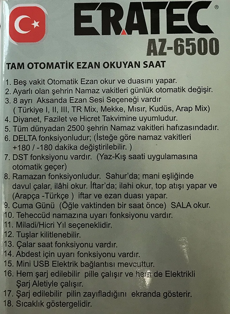 MeroTronic ERA-TEC AZ-6500 Ezan Saati, Gebetsuhr, Azan Clock - Weiß – Bild 4