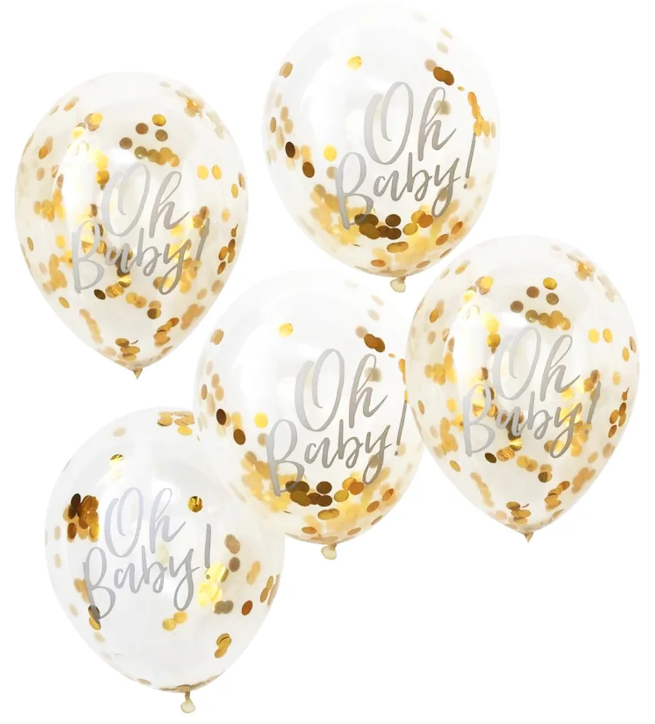 Lottes Laden Ballons Oh Baby Mit Goldenem Konfetti Gefüllt, 5 Stück, 30cm – Bild 5