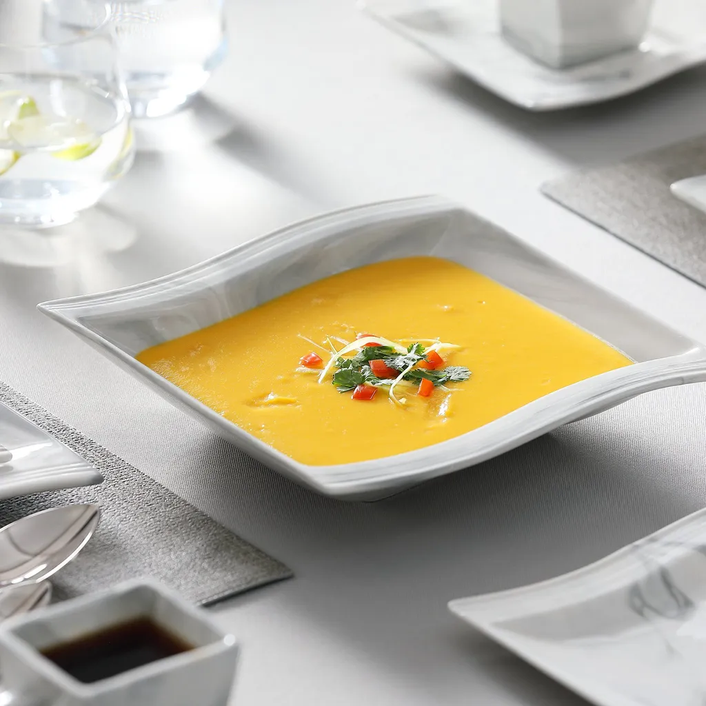 MALACASA, Serie Flora, 60 Tlg. Marmor Porzellan Geschirrset Kombiservice Tafelservice Mit Je 12 Kaffeetassen, 12 Untertassen, 12 Dessertteller, 12 Suppenteller Und 12 Flachteller – Bild 4