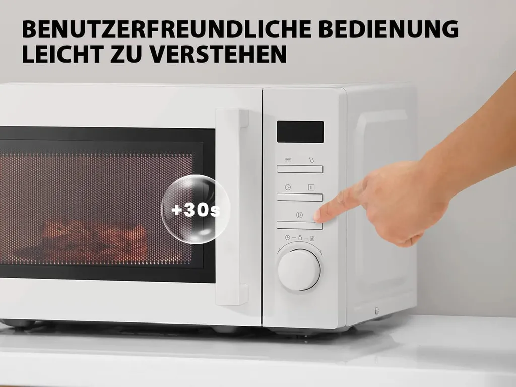 OKA Mikrowelle 20L, Solo-Mikrowelle Mit 8 Menüs/Timer/LED-Digitalanzeige/700W Grill/5 Leistungsstufen/Praktischer Auftaufunktion/Beleuchtung Im Innenraum – Bild 3