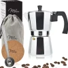 Milu Kids Milu Espressokocher (No Induktion) | 2, 3, 6, 9 Tassen | Aluminium Mokkakanne, Espressokanne, Espresso Maker Set Inkl. Untersetzer, Löffel, Bürste (Aluminium, 4 Tassen (300ml)