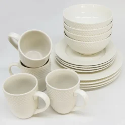 Compar Porzellan Geschirr Set Weiß Für 4 Personen 16-teiliges Tafelservice Kombiservice