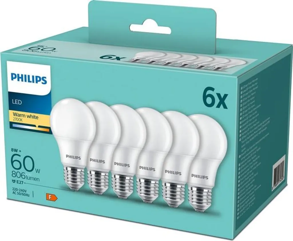Philips LED Ersetzt 60W, Warmweiß (2700 Kelvin), 806 Lumen, 6er Pack, Matt – Bild 2